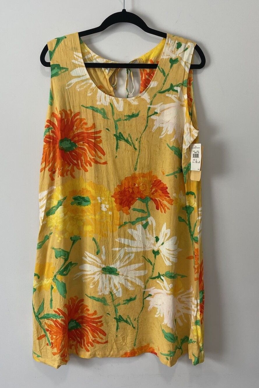 NWT Jams World Golden Yellow Floral Hawaiian Sleeveless Shift Dress XL Vacation